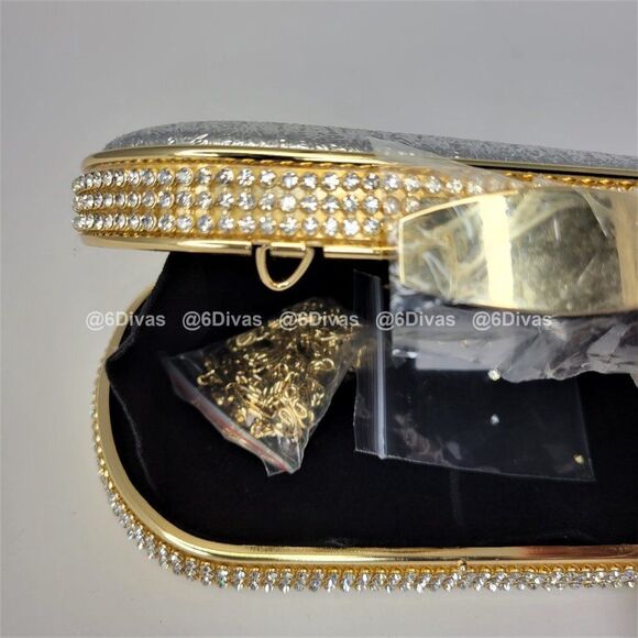 Silvery Metallic Sheen Minaudiere Clutch Purse Evening Purse for Brides -… - Picture 4 of 9